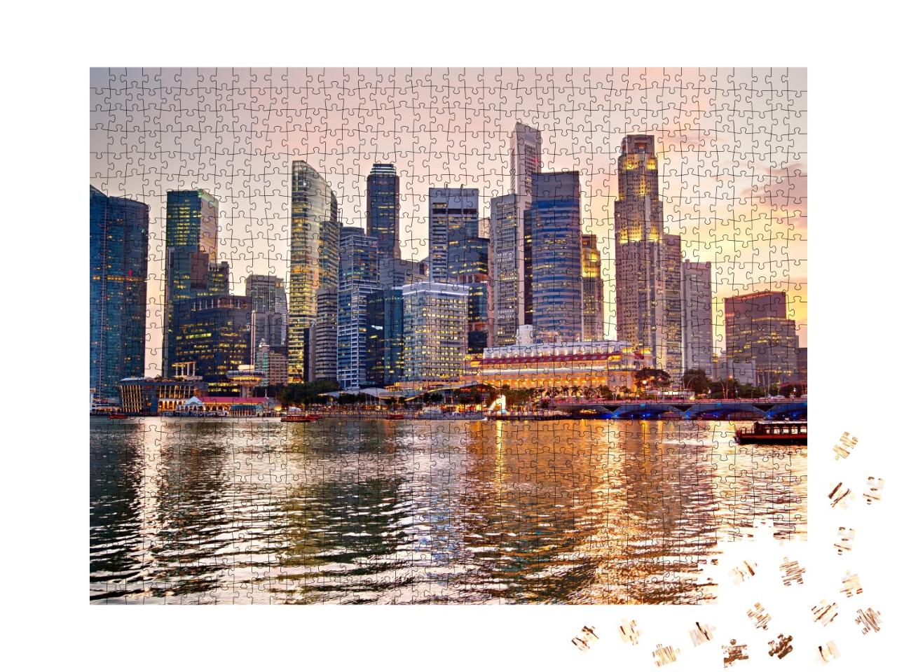 Puzzle de 1000 pièces « Skyline de Singapour au coucher du soleil »