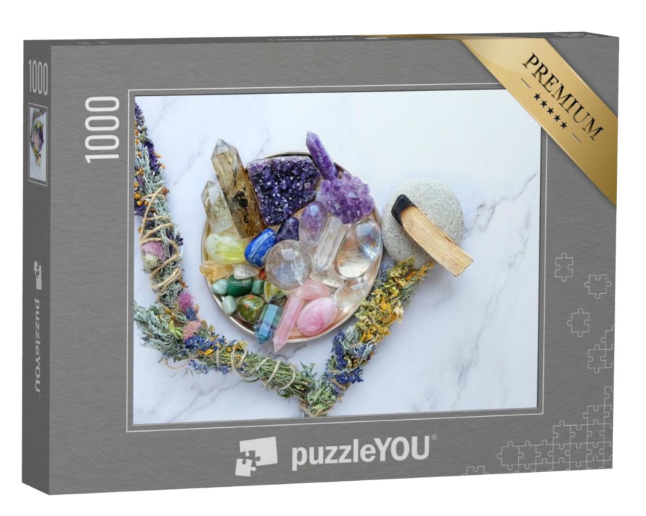Puzzle de 1000 pièces « Chakra, pierres précieuses, cristaux, Palo Santo »