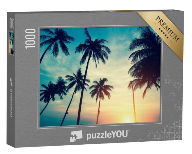 Puzzle de 1000 pièces « Coucher de soleil tropical sur les palmiers »