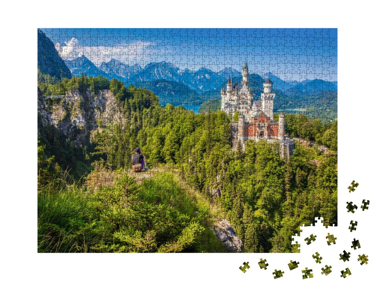 Puzzle de 1000 pièces « Randonneurs au château de Neuschwanstein, Füssen, Allemagne »