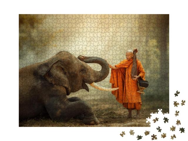 Puzzle de 1000 pièces « Moine et éléphant »