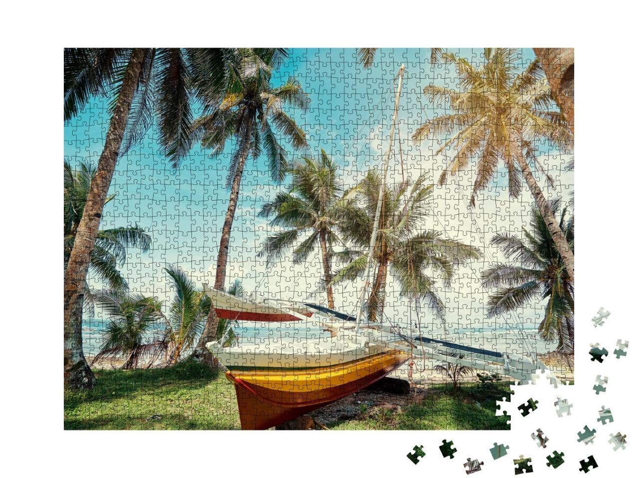 Puzzle de 1000 pièces « Plage avec bateau de pêche, île de Siargao, Philippines »