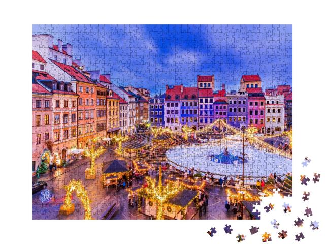 Puzzle de 1000 pièces « Patinoire et marché de Noël dans la vieille ville de Varsovie, Pologne »