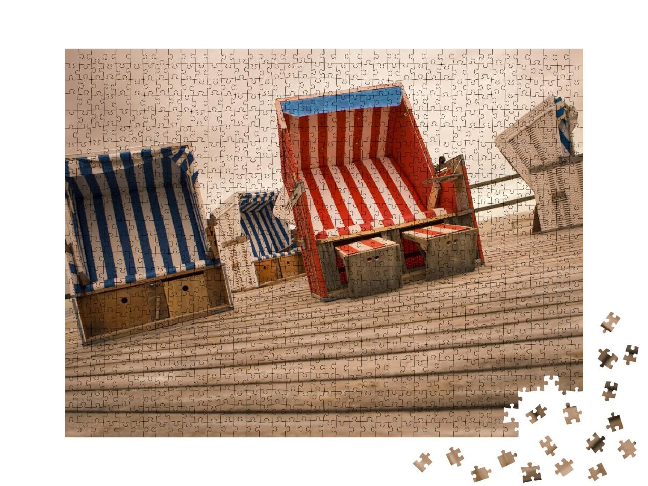 Puzzle de 1000 pièces « Chaises de plage sur une estrade, Sankt Peter Ording »