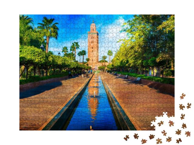 Puzzle de 1000 pièces « Minaret dans le quartier de la médina de Marrakech, Maroc »