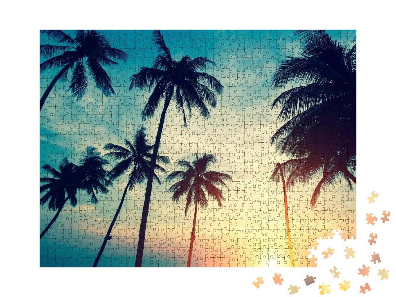 Puzzle de 1000 pièces « Coucher de soleil tropical sur les palmiers »