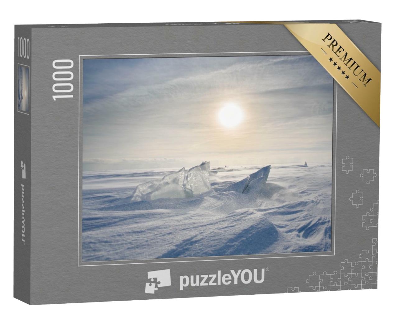Puzzle de 1000 pièces « Paysage pendant une tempête de neige au coucher du soleil »