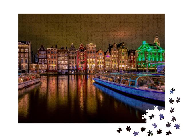 Puzzle de 1000 pièces « Maisons d'Amsterdam au crépuscule, Pays-Bas »