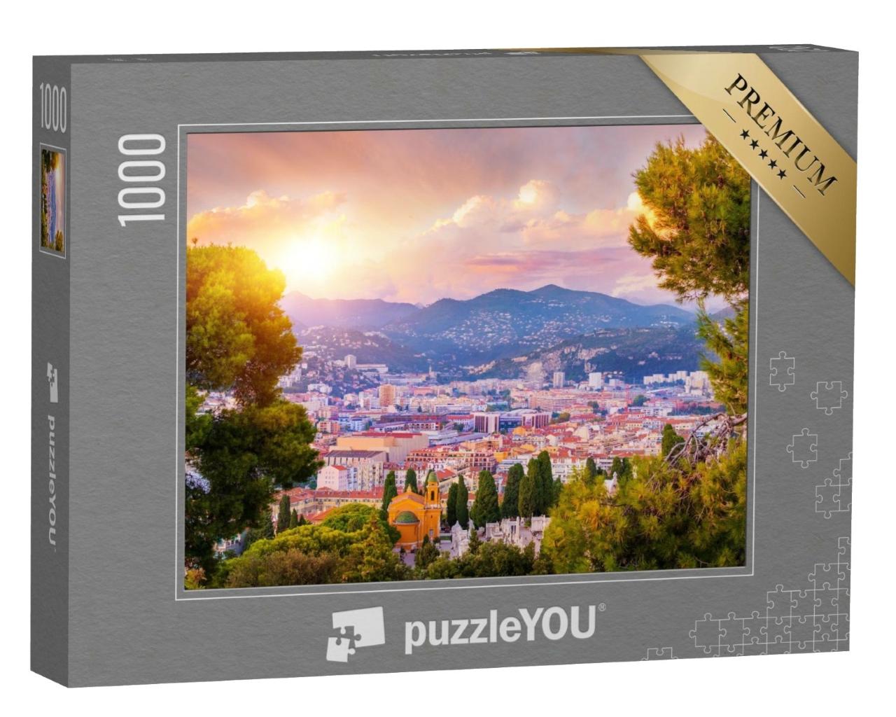 Puzzle de 1000 pièces « Vue aérienne de Nice, Côte d'Azur au coucher du soleil, France »