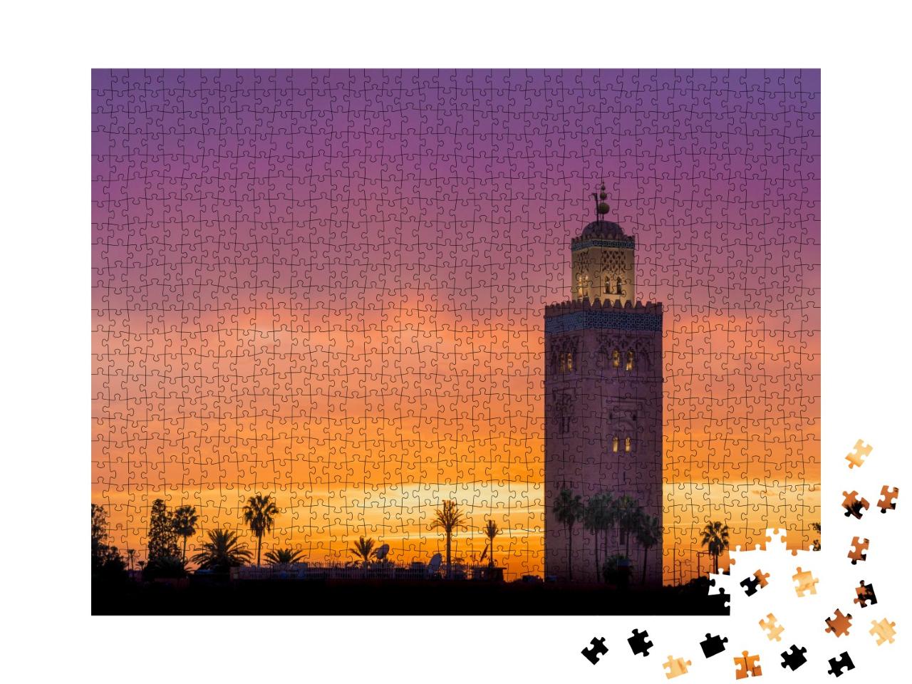 Puzzle de 1000 pièces « Mosquée de la Koutoubia dans la lumière du soir, Marrakech, Maroc »