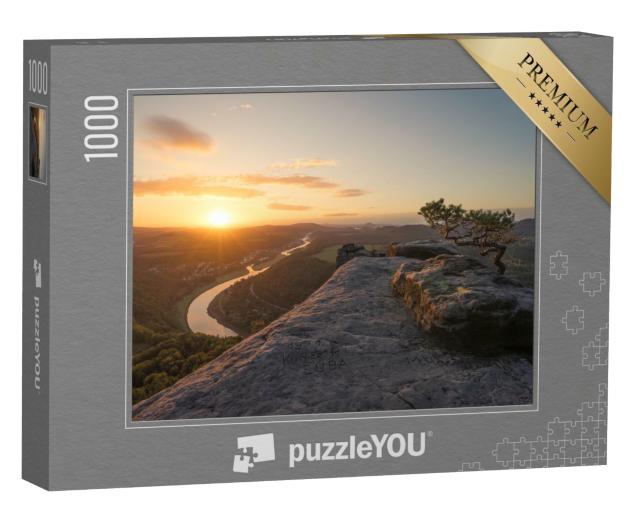 Puzzle de 1000 pièces « Lever de soleil depuis le mont Lilienstein en Suisse saxonne, Allemagne »