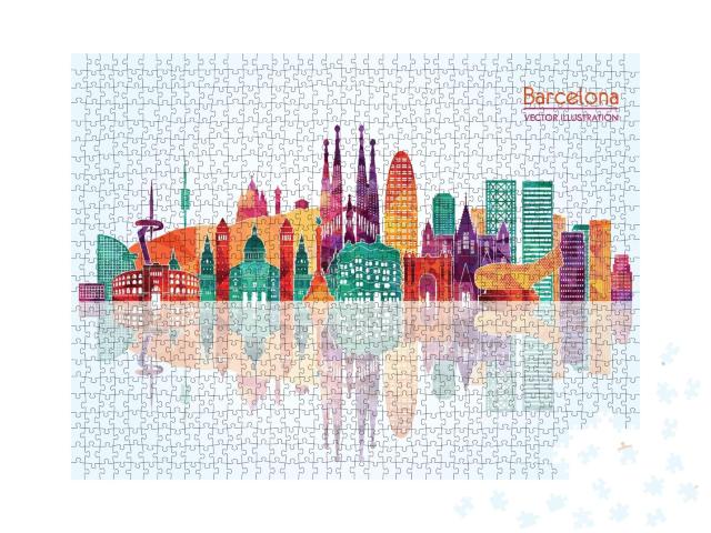 Puzzle de 1000 pièces « Vektor-Illustration : Ligne d'horizon de Barcelone »