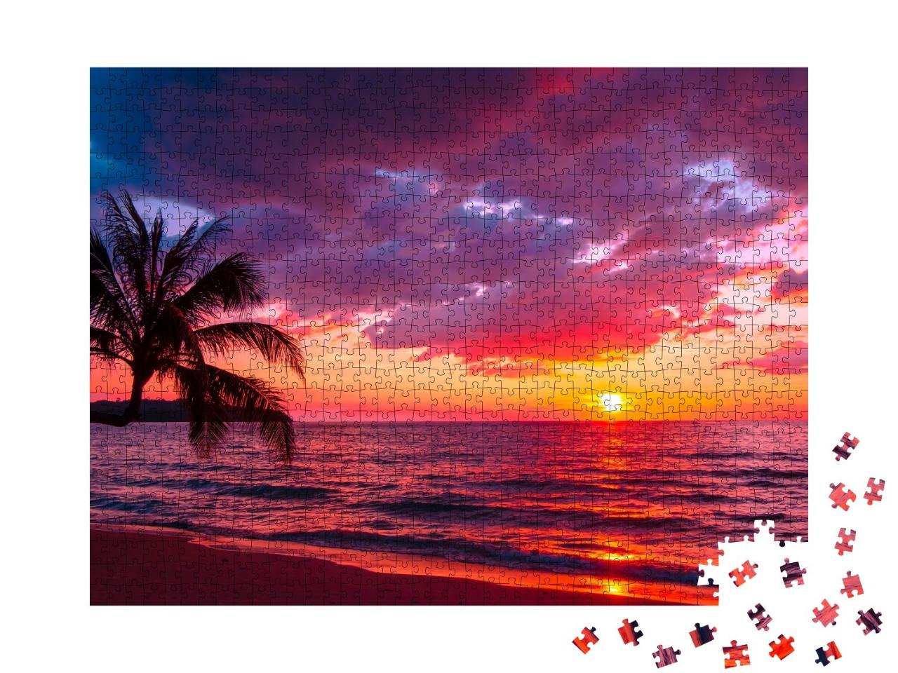 Puzzle de 1000 pièces « Coucher de soleil tropical sur la plage »