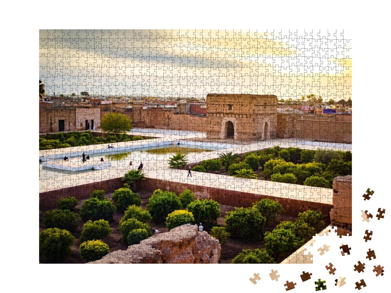 Puzzle de 1000 pièces « Coucher de soleil à El Badi, paysage près de Marrakech, Maroc »