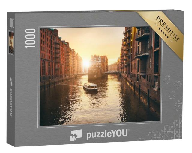 Puzzle de 1000 pièces « Coucher de soleil sur la Speicherstadt de Hambourg »