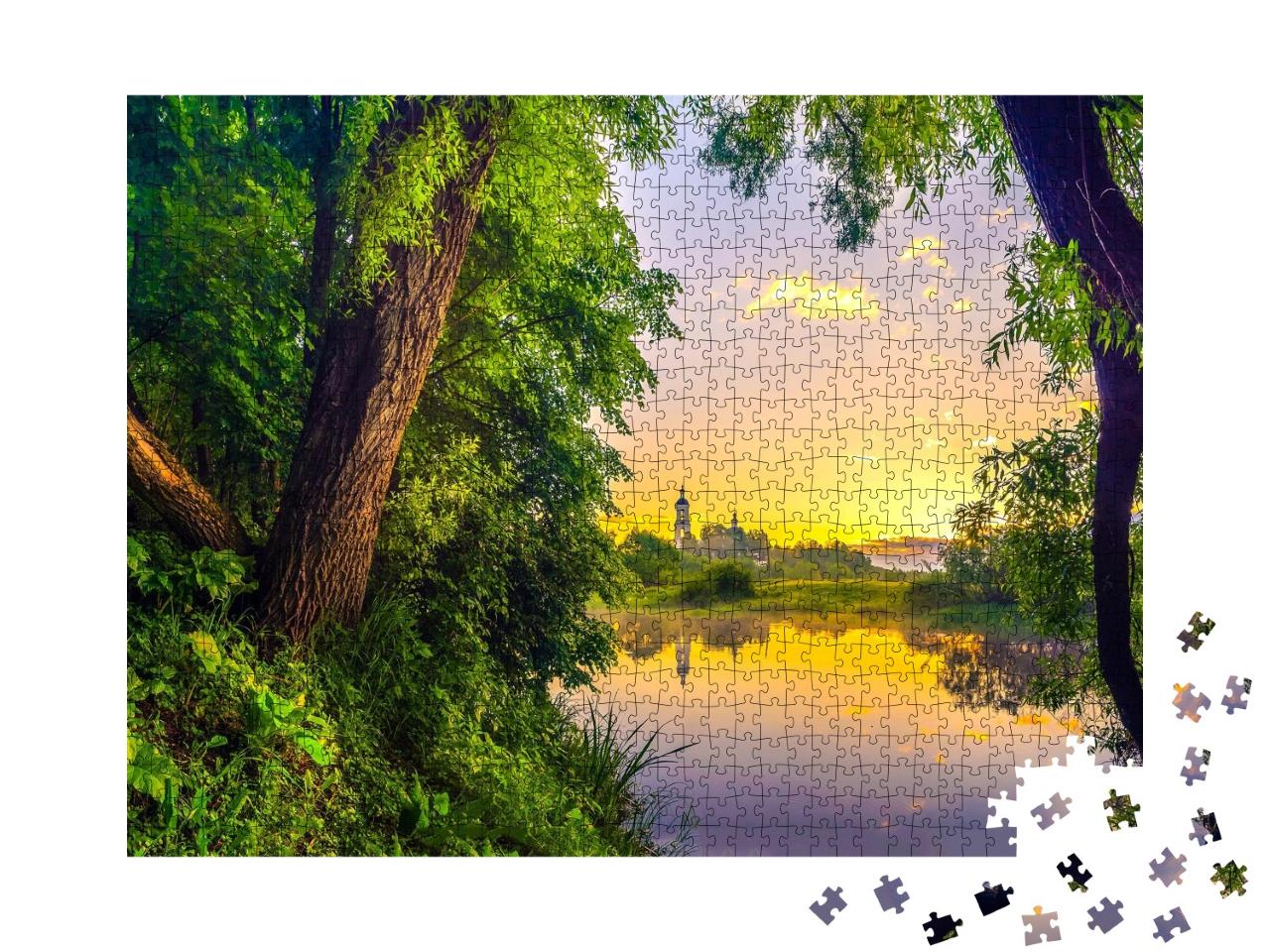 Puzzle de 1000 pièces « Lever de soleil sur une petite île du lac »