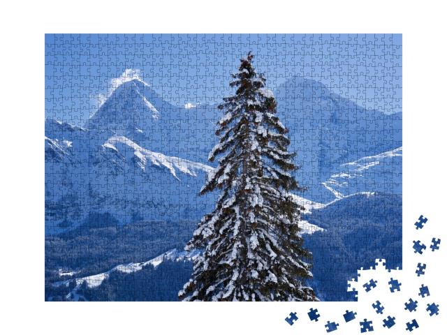 Puzzle de 1000 pièces « Panorama des Alpes bernoises avec les sommets de l'Eiger et du Mönch, Suisse »