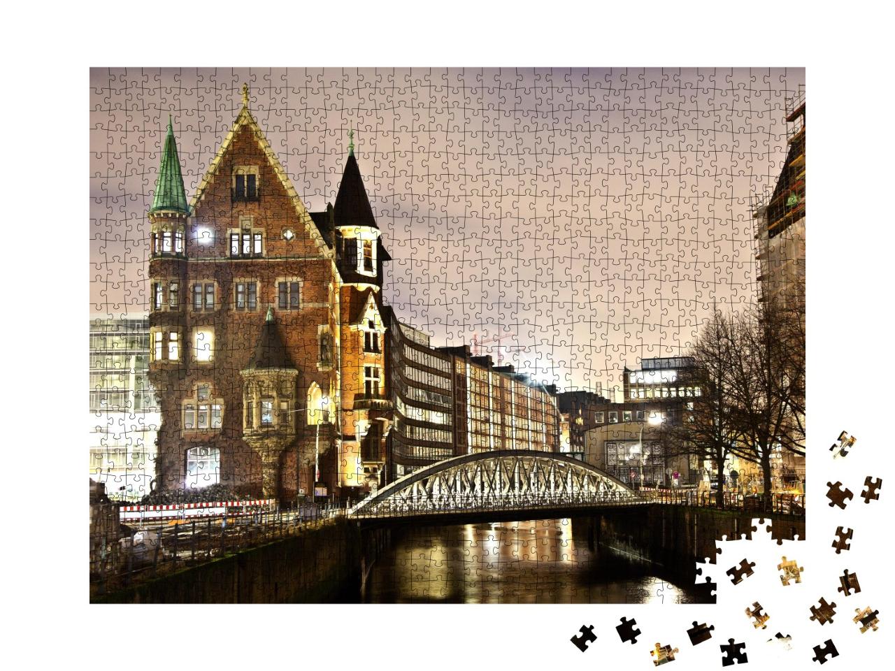 Puzzle de 1000 pièces « Speicherstadt historique de nuit, Hambourg »
