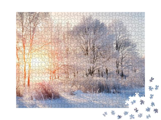 Puzzle de 1000 pièces « Des arbres gelés dans une forêt enneigée »