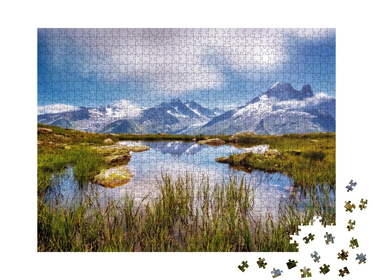 Puzzle de 1000 pièces « Pittoresque glacier du Mont-Blanc avec Lac Blanc, Aiguilles Rouges, France »