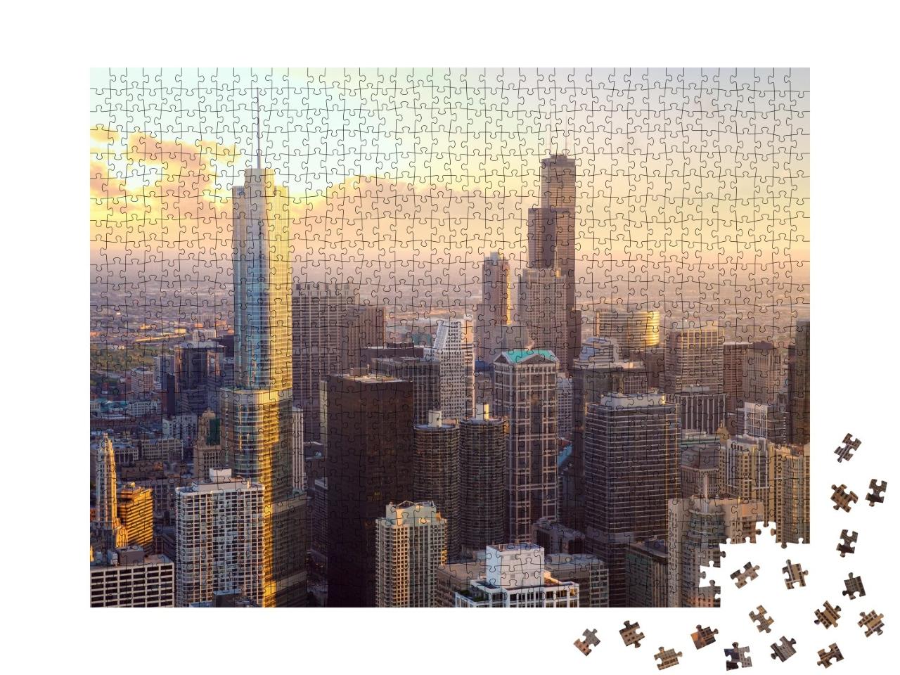 Puzzle de 1000 pièces « Gratte-ciel de Chicago au coucher du soleil, États-Unis »