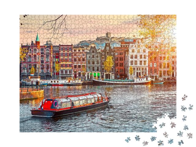 Puzzle de 1000 pièces « Vieux bâtiments à Amsterdam, Pays-Bas »