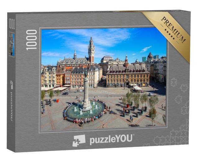 Puzzle de 1000 pièces « Ville de Lille (Nord de la France) - place principale avec clocher et "Vieille Bourse »