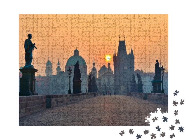 Puzzle de 1000 pièces « Lever de soleil sur Prague - vue depuis le pont Charles »