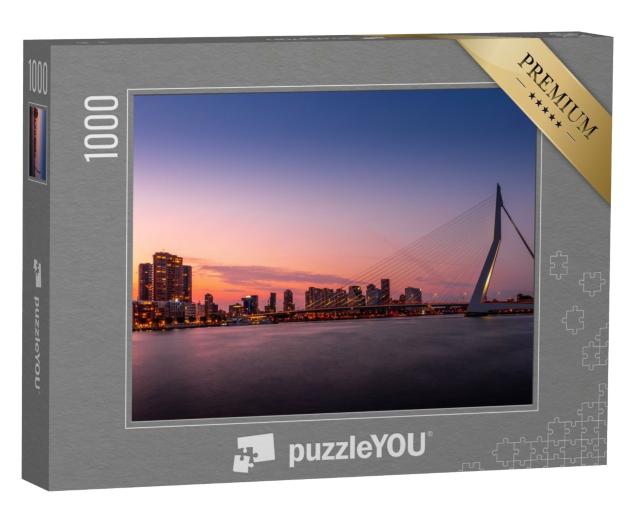 Puzzle de 1000 pièces « Vue de la ville avec le pont Erasmus : Skyline de Rotterdam, Pays-Bas »