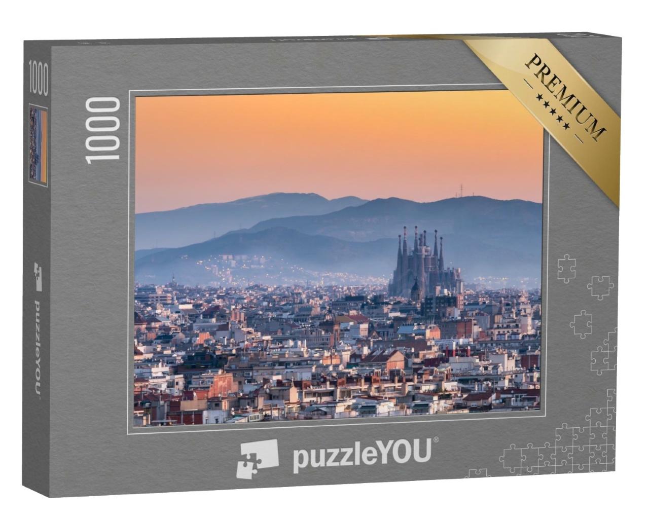 Puzzle de 1000 pièces « Vue de Barcelone avec la Sagrada Familia au lever du soleil, Espagne »