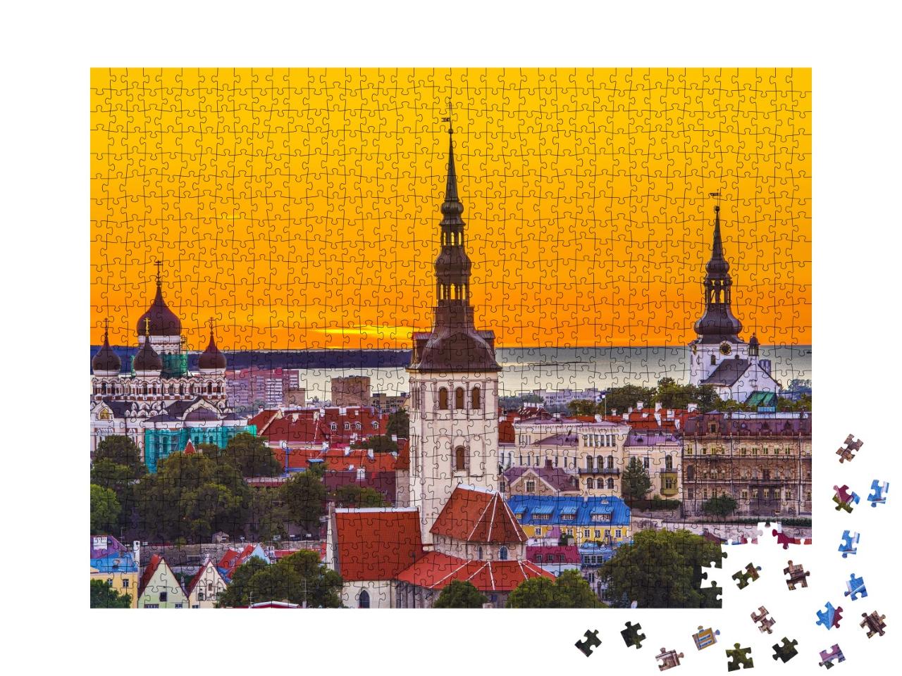 Puzzle de 1000 pièces « Skyline de Tallinn au coucher du soleil, Estonie »