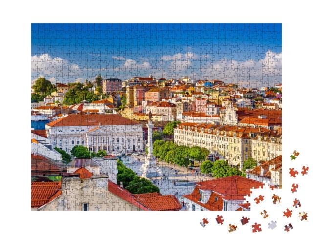 Puzzle de 1000 pièces « L'horizon de Lisbonne avec vue sur la place Rossio »