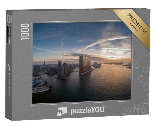 Puzzle de 1000 pièces « Port de Hambourg avec un beau lever de soleil »