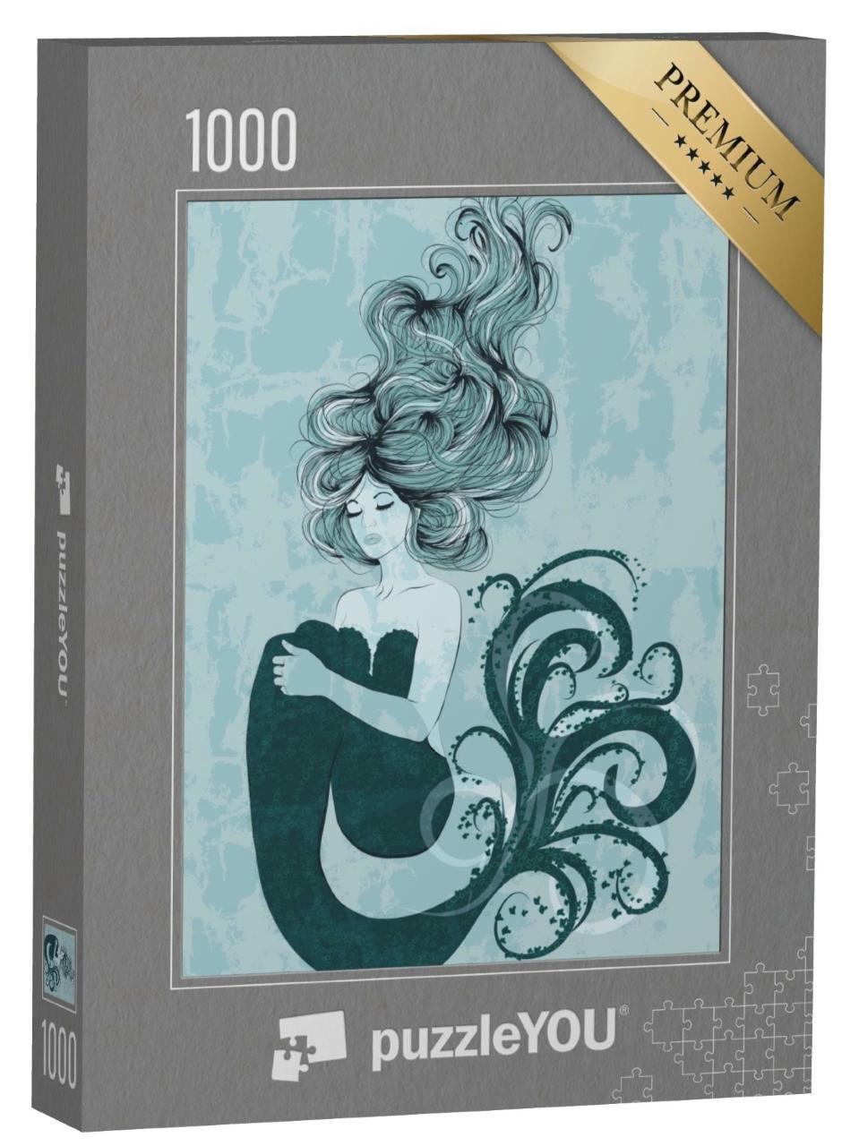 Puzzle de 1000 pièces « Illustration d'une belle sirène à la chevelure ondoyante »