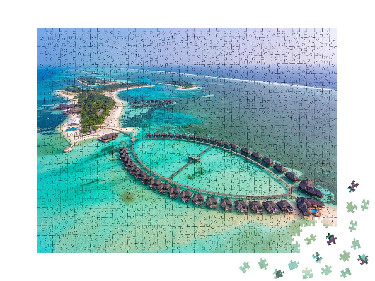 Puzzle de 1000 pièces « Une vue aérienne de l'île d'Olhuveli, Maldives »