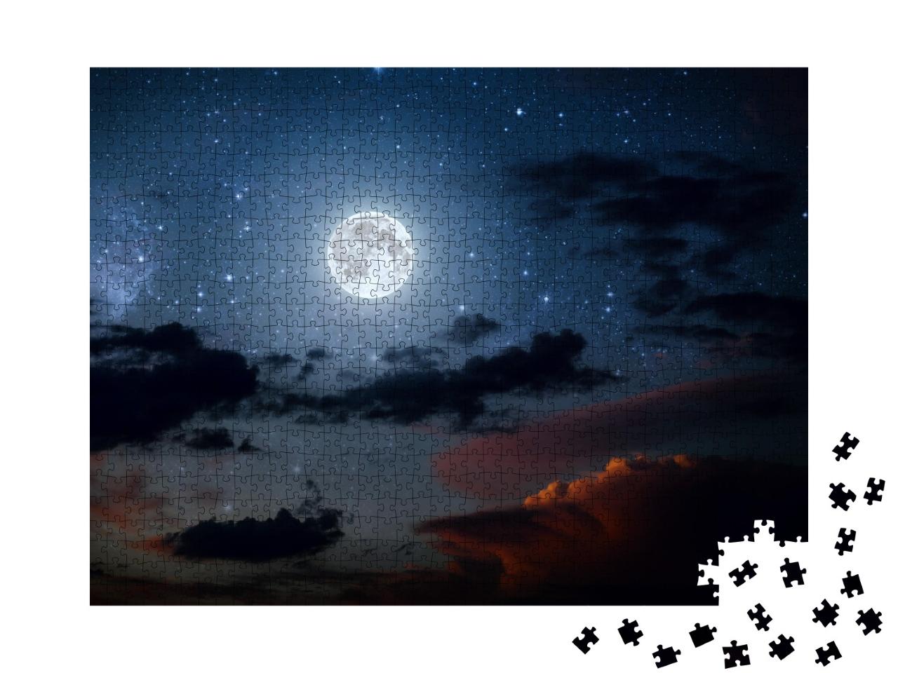 Puzzle de 1000 pièces « Le ciel nocturne avec les étoiles, la lune et les nuages »