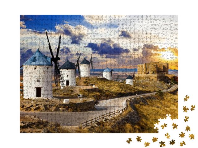 Puzzle de 1000 pièces « Moulins à vent de Don Quichotte, Cosuegra, Espagne »