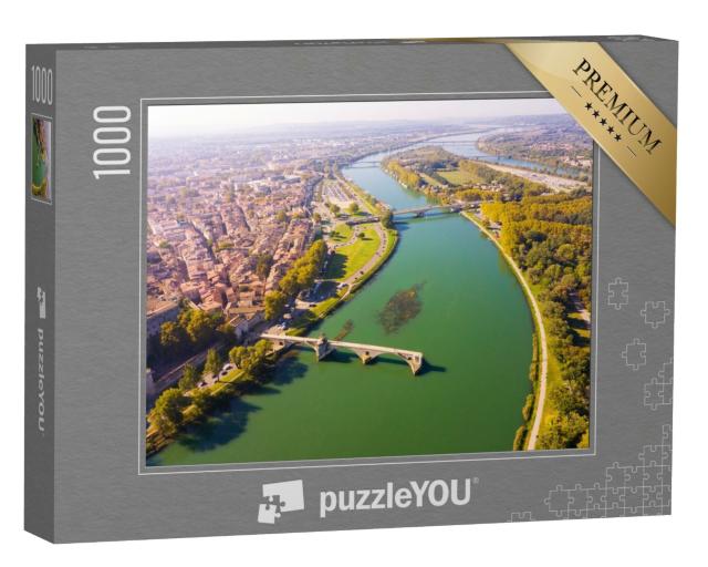 Puzzle de 1000 pièces « Vue aérienne d'Avignon avec le Palais des Papes et le Rhône, France »