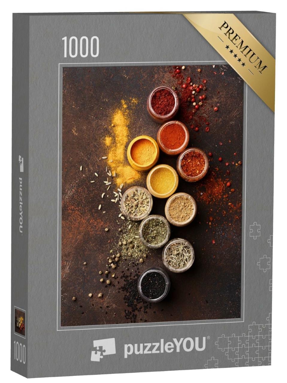 Puzzle de 1000 pièces « Set de différentes épices colorées en bocaux »