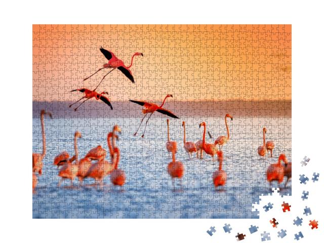 Puzzle de 1000 pièces « Flamants roses au coucher du soleil »