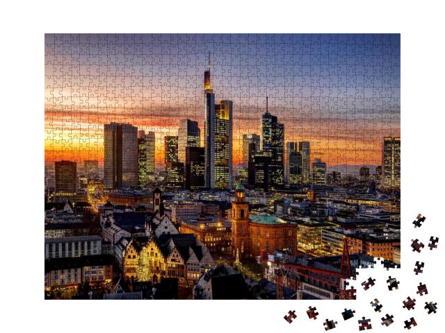Puzzle de 1000 pièces « Francfort-sur-le-Main de nuit, Allemagne »