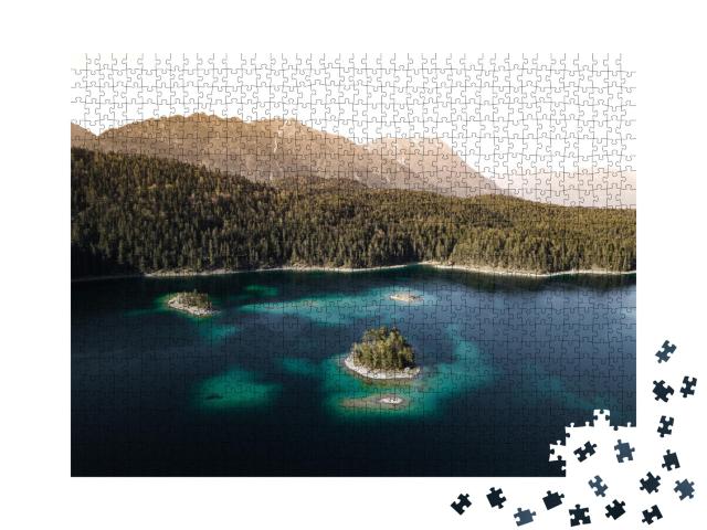 Puzzle de 1000 pièces « Les îles du magnifique lac Eibsee en Bavière, Allemagne »