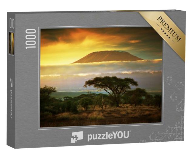 Puzzle de 1000 pièces « Pittoresque : Savane et nuages au Kilimandjaro à Amboseli, Kenya, Afrique »