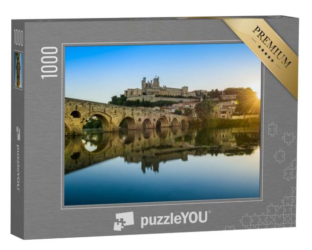 Puzzle de 1000 pièces « Pont Vieux et cathédrale Saint Nazaire sur la rivière Orb, à Béziers, en Occitanie, France »