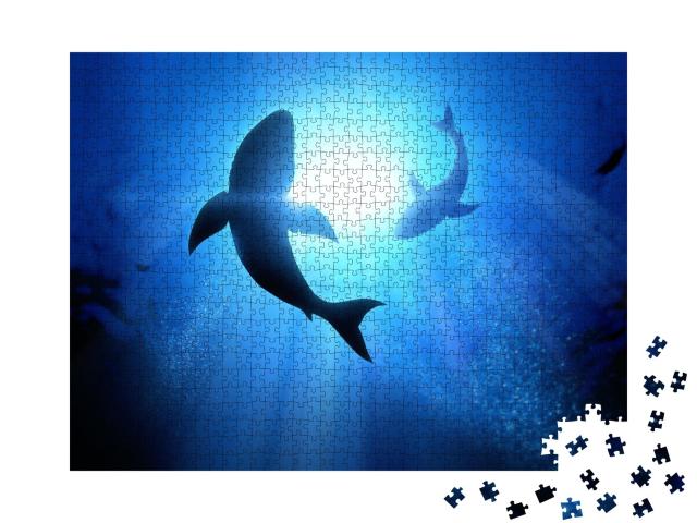 Puzzle de 1000 pièces « Deux requins blancs qui tournent »