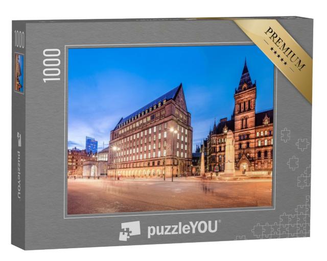 Puzzle de 1000 pièces « L'ancien et le nouvel hôtel de ville dans le centre-ville de Manchester, Angleterre »