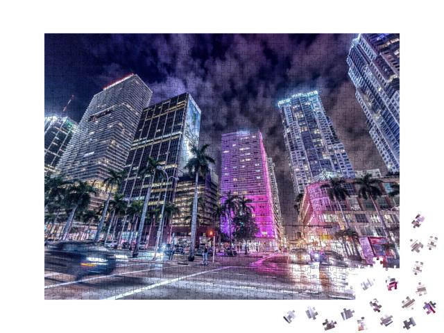 Puzzle de 1000 pièces « Le centre-ville de Miami la nuit »
