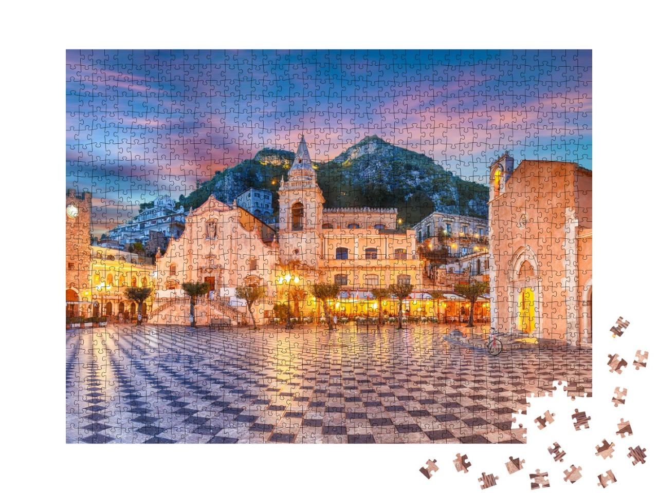 Puzzle de 1000 pièces « Belvédère de Taormine et église San Giuseppe, Sicile, Italie »