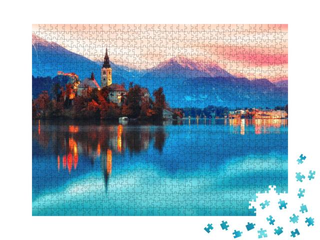 Puzzle de 1000 pièces « Romantique lac de Bled en Slovénie »