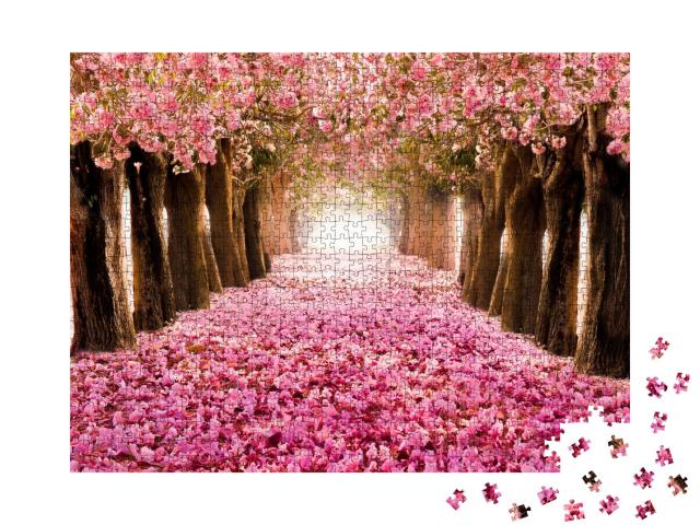 Puzzle de 1000 pièces « Tunnel romantique de cerisiers en fleurs »